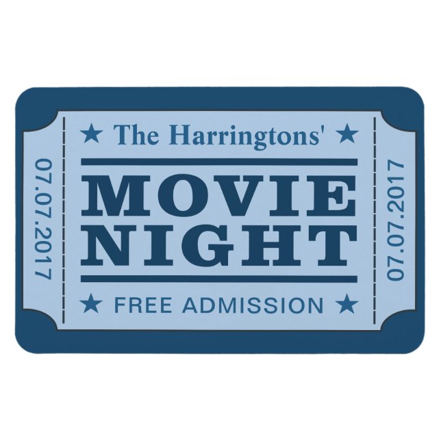 Anpassat namn och datum för magnet "Movie Biljett" (Horisontell)