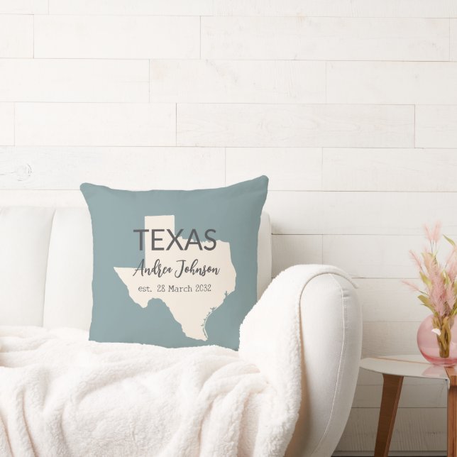 Anpassat namn och datum för Texas State Karta Kudde (Soffa)