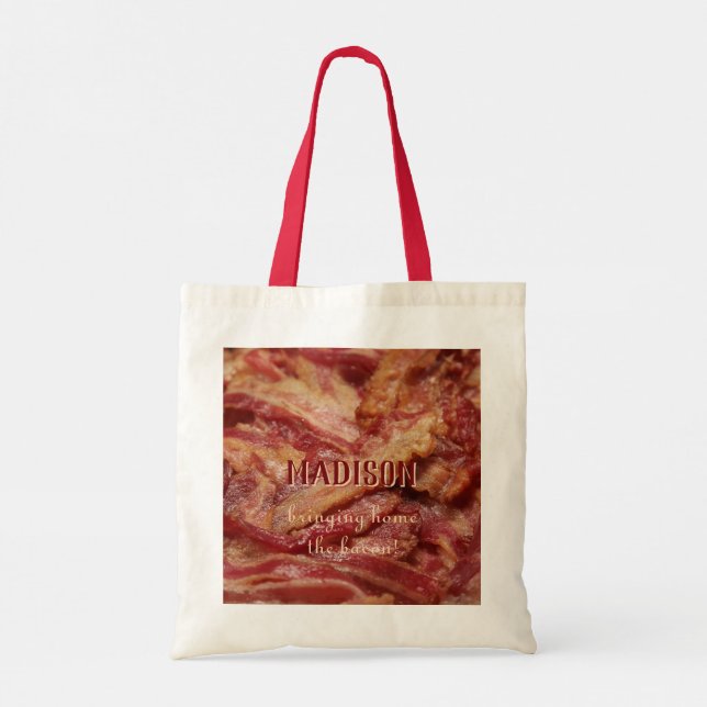 Anpassat namn och egen text BACON-tote bags Tygkasse (Baksida)