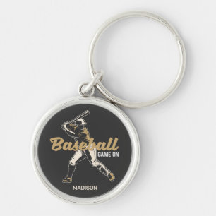 Anpassat namn och Färg Baseball Player Rund Silverfärgad Nyckelring