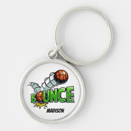 Anpassat namn och färg BOUNCE Basketball-nyckelrin Rund Silverfärgad Nyckelring