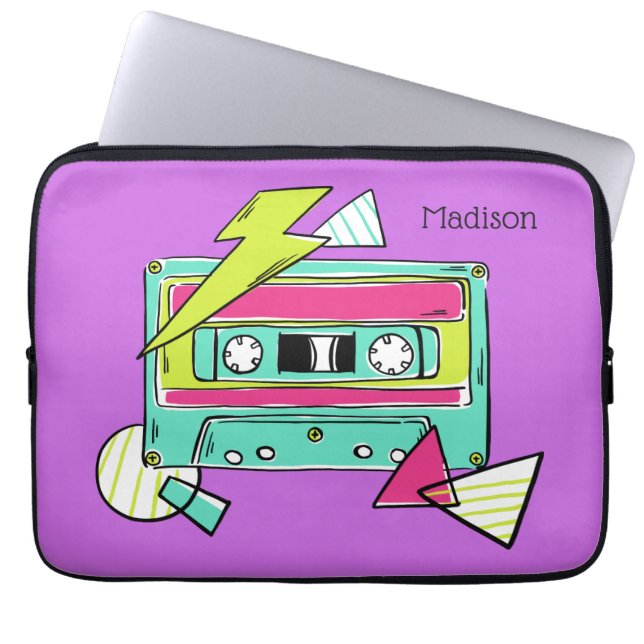Anpassat namn och färg Casette Tape laptop sleeve (Framsidan)