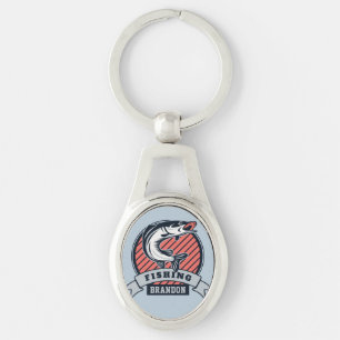 Anpassat namn och färg Fisher-nyckelkedja Ovalt Silverfärgad Nyckelring