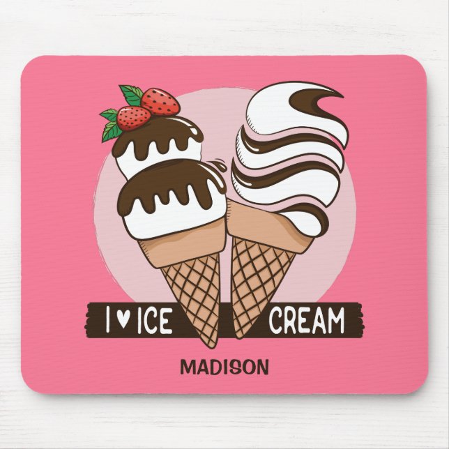 Anpassat namn och färg Ice Cream Älskare moussat Musmatta (Framsidan)