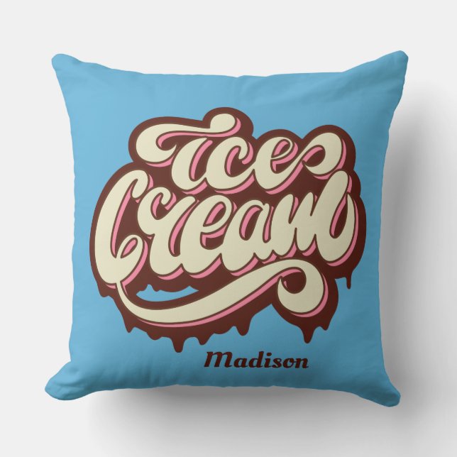 Anpassat namn och färg Ice Cream dekorativ kudde (Framsida)