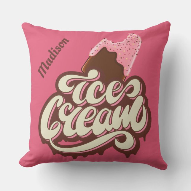 Anpassat namn och färg Ice Cream dekorativ kudde (Framsida)