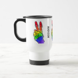 Anpassat namn och färg Rainbow Peace mugg