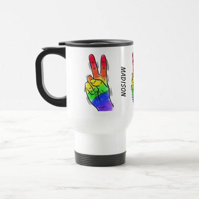 Anpassat namn och färg Rainbow Peace mugg (Vänster)