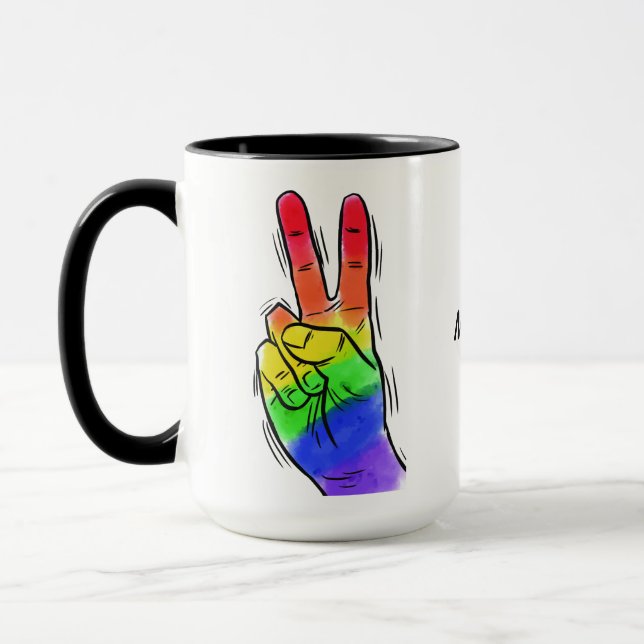 Anpassat namn och färg Rainbow Peace mugg (Vänster)