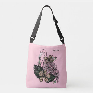 Anpassat namn och Färg Rosa Flamingo Axelväska
