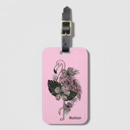 Anpassat namn och Färg Rosa Flamingo Bagagebricka