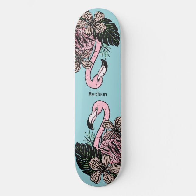 Anpassat namn och Färg Rosa Flamingo Mini Skateboard Bräda 18,5 Cm (Framsida)