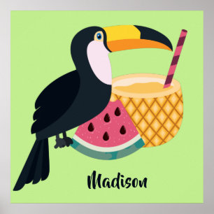 Anpassat namn och färg Toucan-illustration Poster