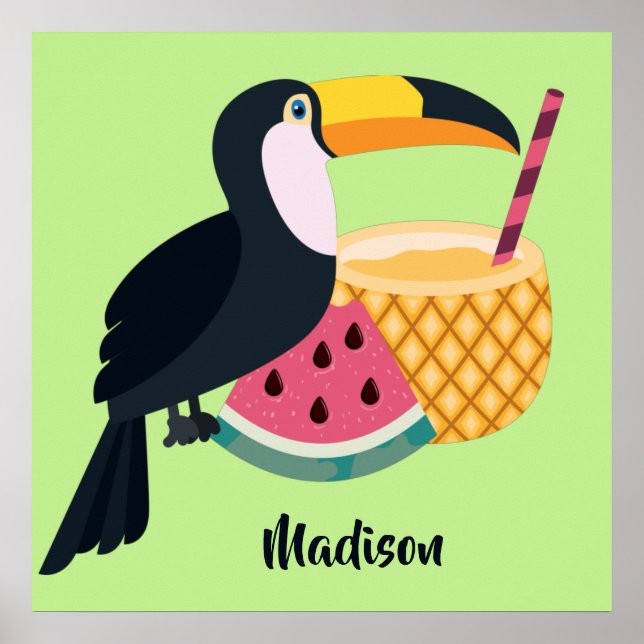 Anpassat namn och färg Toucan-illustration Poster (Framsidan)