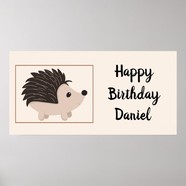 Anpassat namn och födelsedagsdjur (Hedgehog Teckna Poster (Framsidan)