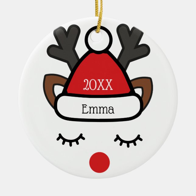 Anpassat namn och foto för Julens Rudolph-roligt Julgransprydnad Keramik (Framsidan)
