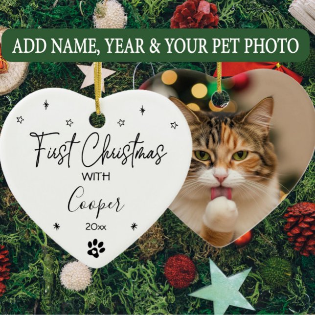Anpassat namn och foto för katt första jul julgransprydnad keramik (Skapare uppladdad)