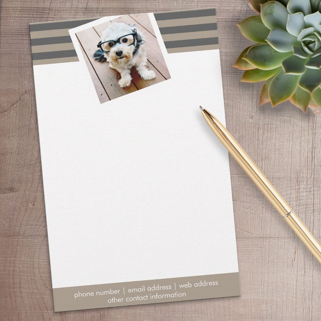 Anpassat namn och foto för Preppy Grått Stripe Mön Brevpapper (Personalized Stationery)
