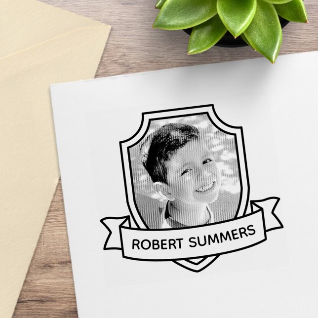 Anpassat namn och foto för Shield och Ribbon Stämpel (Skapare uppladdad)