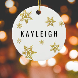 Anpassat namn och foto till jul för guld julgransprydnad keramik