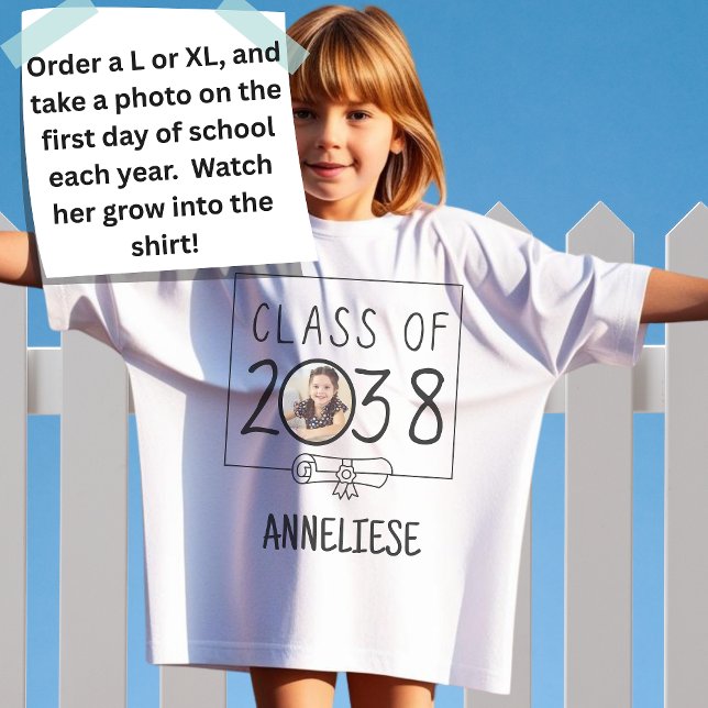 Anpassat namn och fotoklass för 2038 års keepie t shirt (Skapare uppladdad)