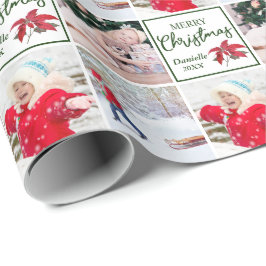 Anpassat namn och fotokollage Poinsettia jul Presentpapper