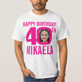 Anpassat namn och fotomall för rosa på 40 år t shirt