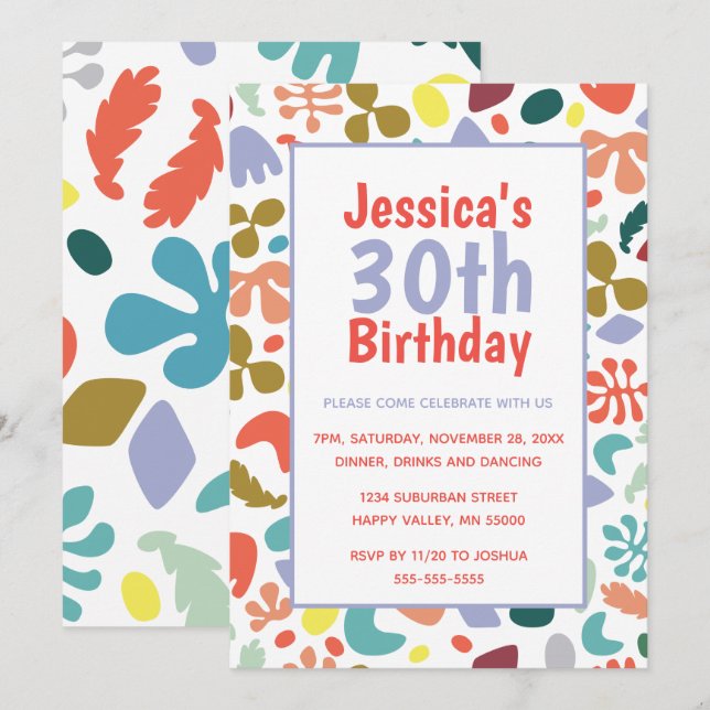 Anpassat namn och information för snyggt 30års föd inbjudningar (Fram/baksida)