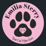 Anpassat namn och Initialer-stämplar för Djurälska Runt Klistermärke<br><div class="desc">Fira den bästa katten mamma du känner med den här unika och personlig-klistermärket! Med ett fet svart färgutskrift kan den här utformningen anpassas med namn och en uppsättning initialer i ett hjärta i mitten. Den klassiska texten "Best Cat Mamma någonsin" är skriven i ett elegant-skript och skapar den en perfekt...</div>
