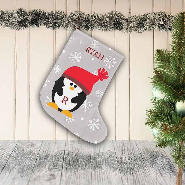 Anpassat namn och meddelande för julpenguin stor julstrumpa (Skapare uppladdad)