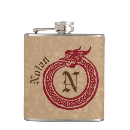 Anpassat namn och monogram Celtic Stil Ouroboros Fickplunta