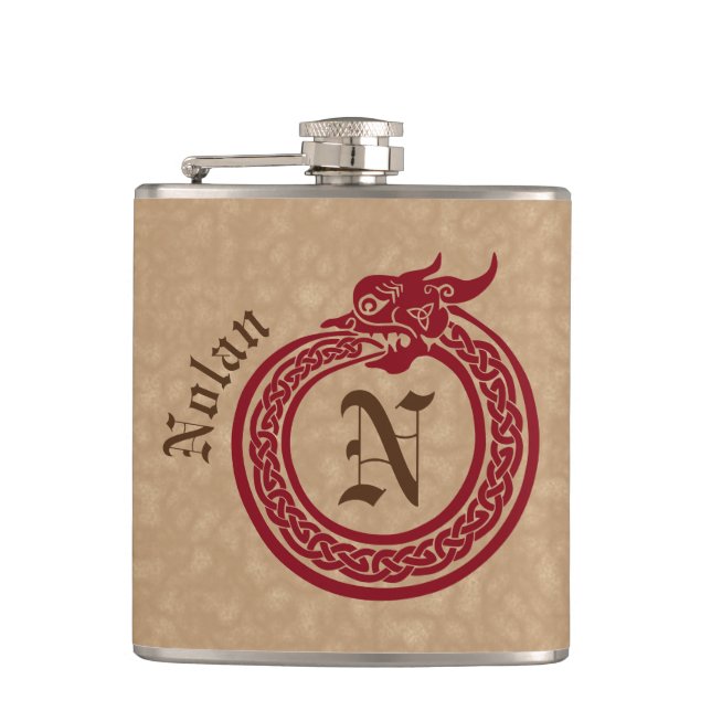 Anpassat namn och monogram Celtic Stil Ouroboros Fickplunta (Framsidan)