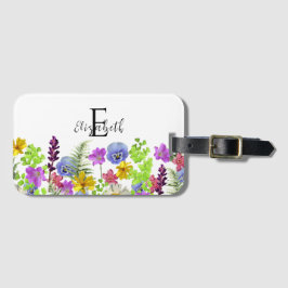 Anpassat namn och monogram för söt Wildblommor Bagagebricka