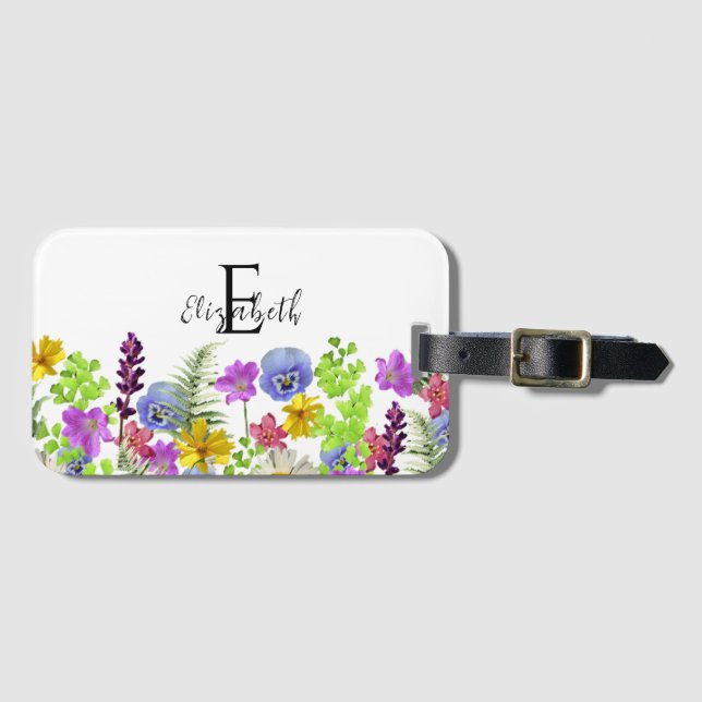 Anpassat namn och monogram för söt Wildblommor Bagagebricka (Framsida horisontal)