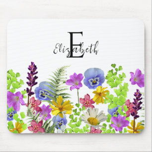 Anpassat namn och monogram för söt Wildblommor Musmatta
