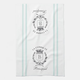 Anpassat namn och monogram för vintage Stil Fransk Kökshandduk