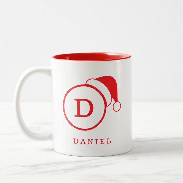 Anpassat namn och monogrammat Santa Hat Red Två-Tonad Mugg (Vänster)