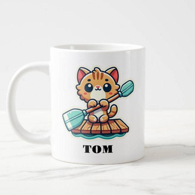 Anpassat namn och personlig roterande söt katt jumbo mugg (Vänster)