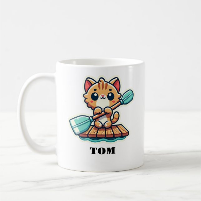 Anpassat namn och personlig roterande söt katt kaffemugg (Vänster)
