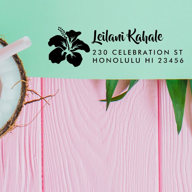 Anpassat namn och Returadress för Hawaii Hibiscus Självfärgande Stämpel (Skapare uppladdad)