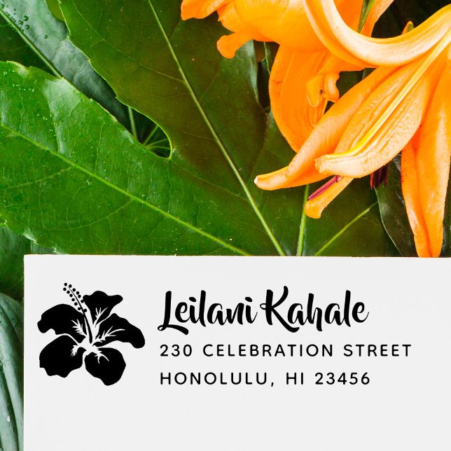 Anpassat namn och Returadress för Hawaii Hibiscus Stämpel (Skapare uppladdad)