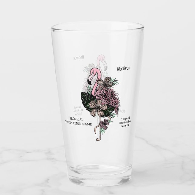 Anpassat namn och Rosa - lamingo Glaskopp (Framsida)