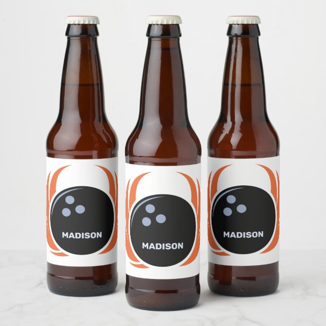 Anpassat namn och text Bowling Ball med Flame Ölflaska Etikett (Flaskor)