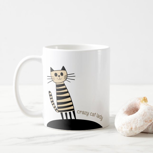 Anpassat namn och text Crazy Cat Dam Kaffemugg (Med munk)