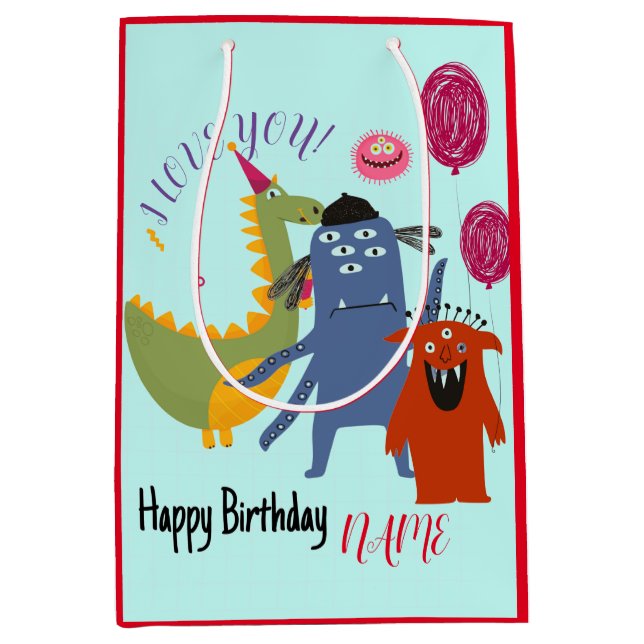 ANPASSAT NAMN OCH TEXT LYCKLIG MONSTER GIFT BAG (Framsidan)