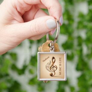Anpassat namn och text Musical Clef Note Fyrkantig Silverfärgad Nyckelring