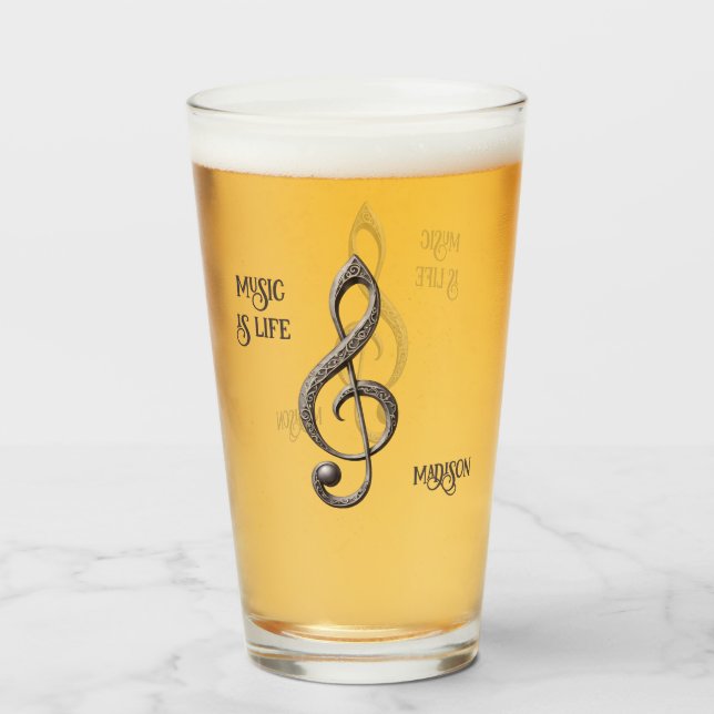 Anpassat namn och text Musical Clef Note Glaskopp (Baksida fylld)