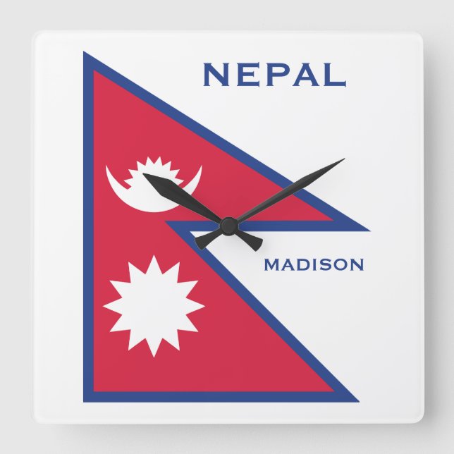 Anpassat namn och text-nepalat-Flagga Fyrkantig Klocka (Framsida)