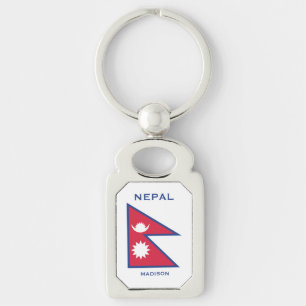 Anpassat namn och text-nepalat-Flagga Rektangulärt Silverfärgad Nyckelring