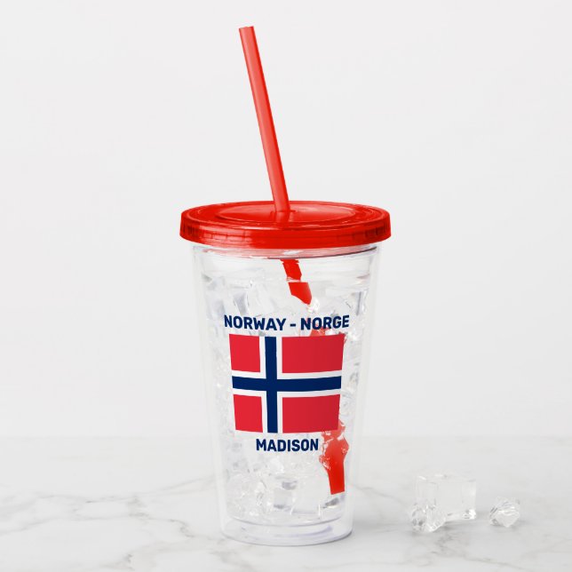 Anpassat namn och text, norsk Flagga Take Away Mugg (Framsida Ice)